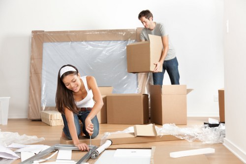 Transparent storage pricing information with moving boxes and furniture
