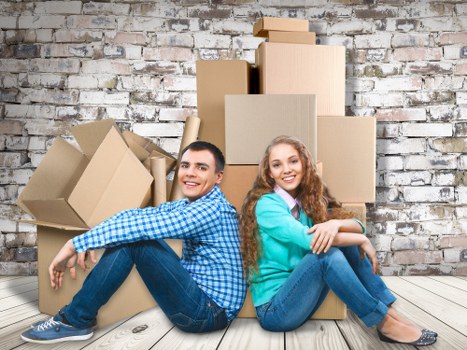 Packed boxes and furniture inside a mobile storage container