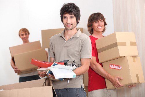 Packed boxes and furniture prepared for storage
