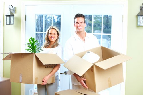 Professional packing materials and labelled moving boxes for a Hatchend relocation